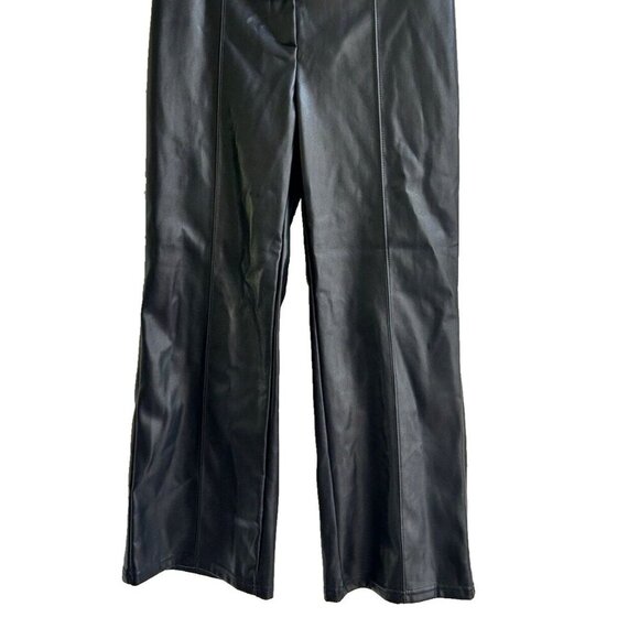 7 For all Mankind M Black Coated Faux Leather Wide Cropped Front Seam Pants Leg - Picture 4 of 7